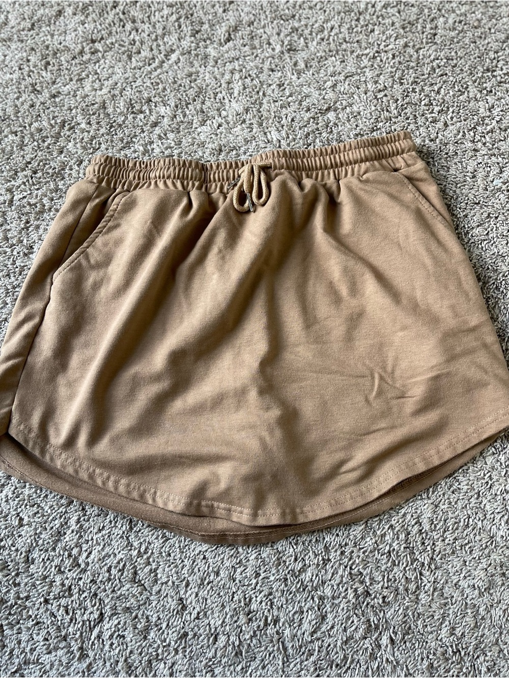 Casual Drawstring Mini Skirt in Tan